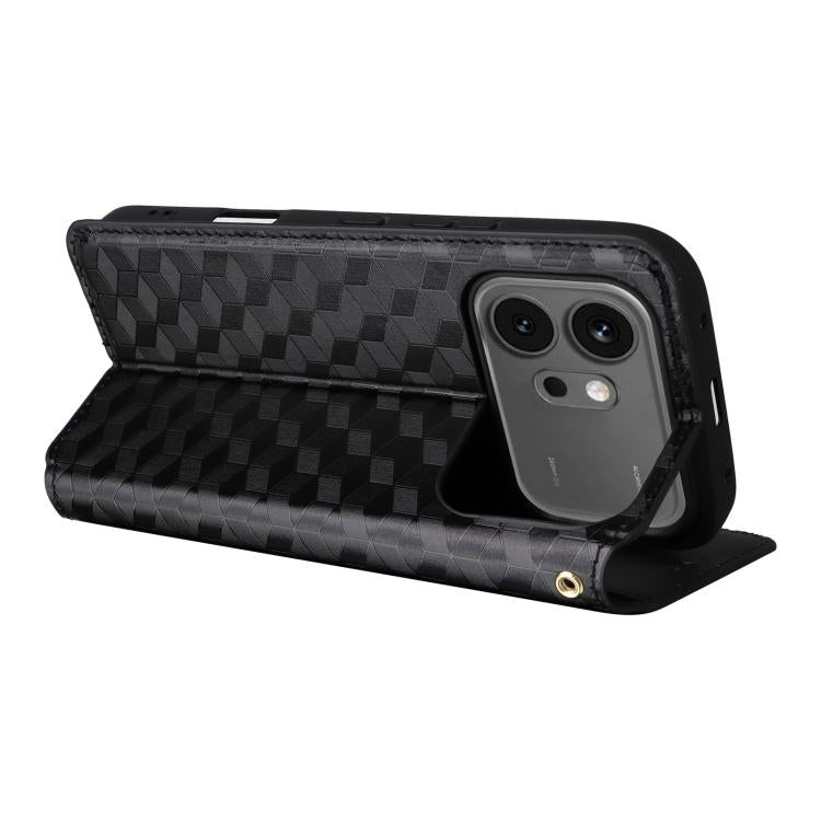 For Honor 600 / 600 Pro Global Cubic Grid Texture Flip Leather Phone Case