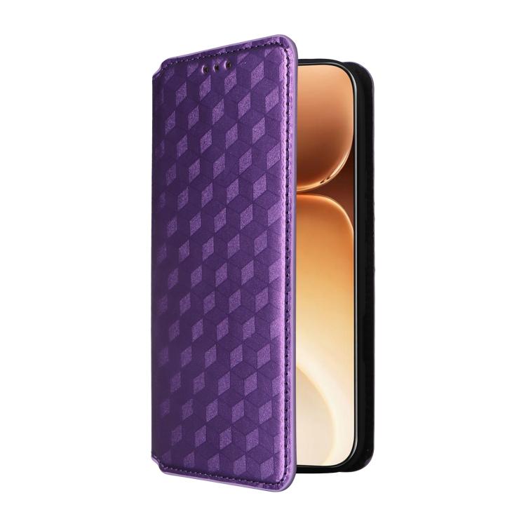 For Honor 600 / 600 Pro Global Cubic Grid Texture Flip Leather Phone Case