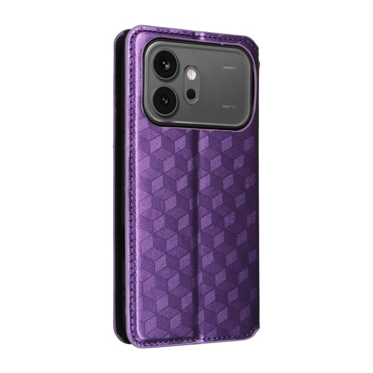 For Honor 600 / 600 Pro Global Cubic Grid Texture Flip Leather Phone Case