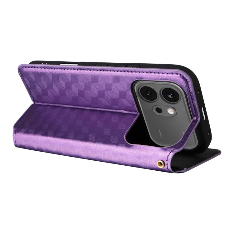 For Honor 600 / 600 Pro Global Cubic Grid Texture Flip Leather Phone Case