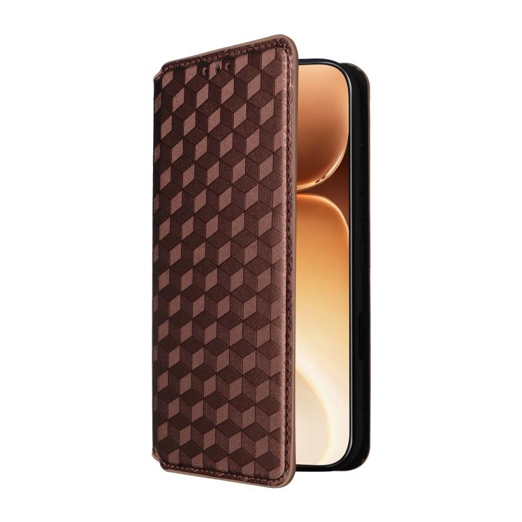 For Honor 600 / 600 Pro Global Cubic Grid Texture Flip Leather Phone Case