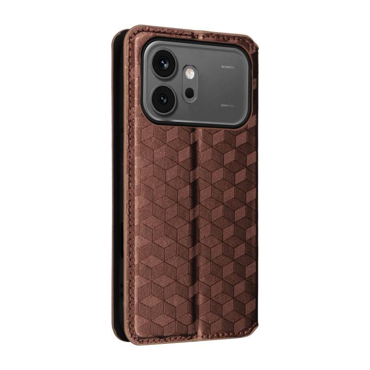For Honor 600 / 600 Pro Global Cubic Grid Texture Flip Leather Phone Case