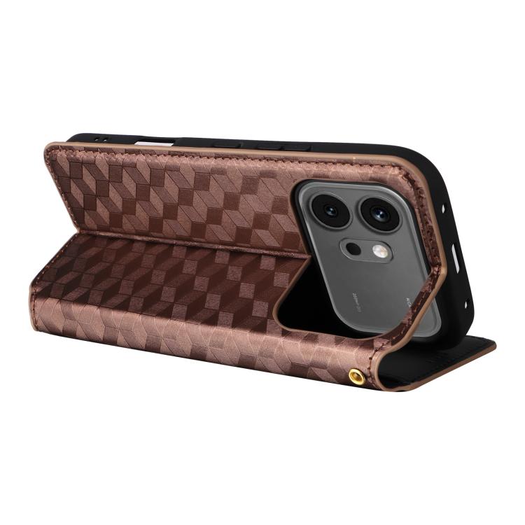 For Honor 600 / 600 Pro Global Cubic Grid Texture Flip Leather Phone Case