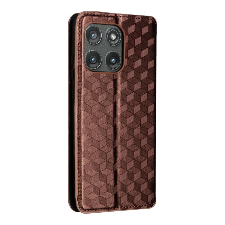 For Motorola Edge 5G 2025 Cubic Grid Texture Flip Leather Phone Case