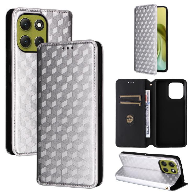For Motorola Moto G86 5G Cubic Grid Texture Flip Leather Phone Case