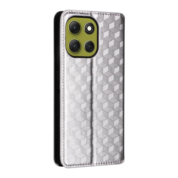 For Motorola Moto G86 Power 5G Cubic Grid Texture Flip Leather Phone Case