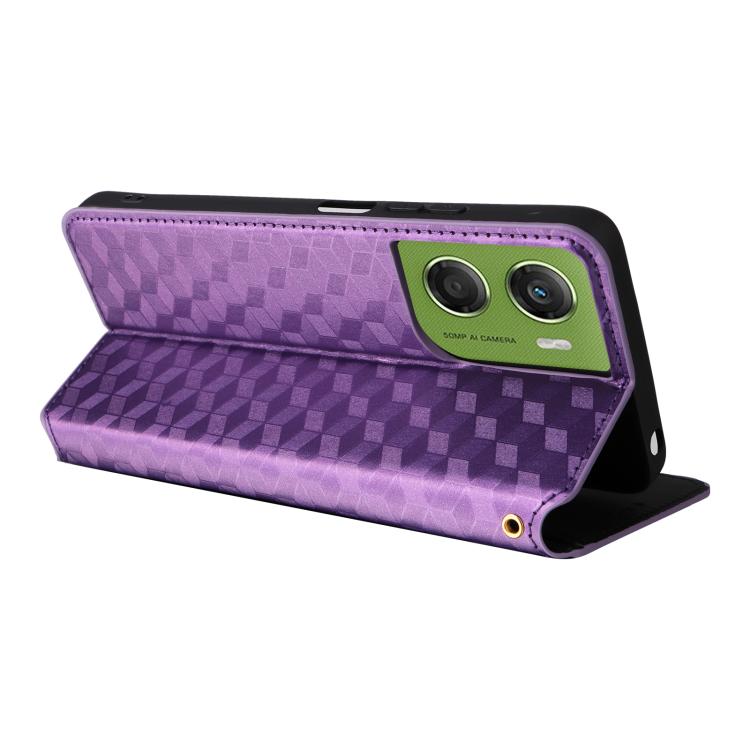 For Motorola Moto G06 4G Cubic Grid Texture Flip Leather Phone Case