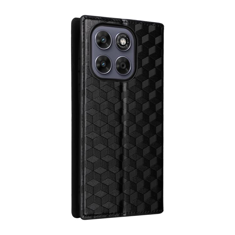 For Motorola Moto G67 5G / G77 5G Cubic Grid Texture Flip Leather Phone Case