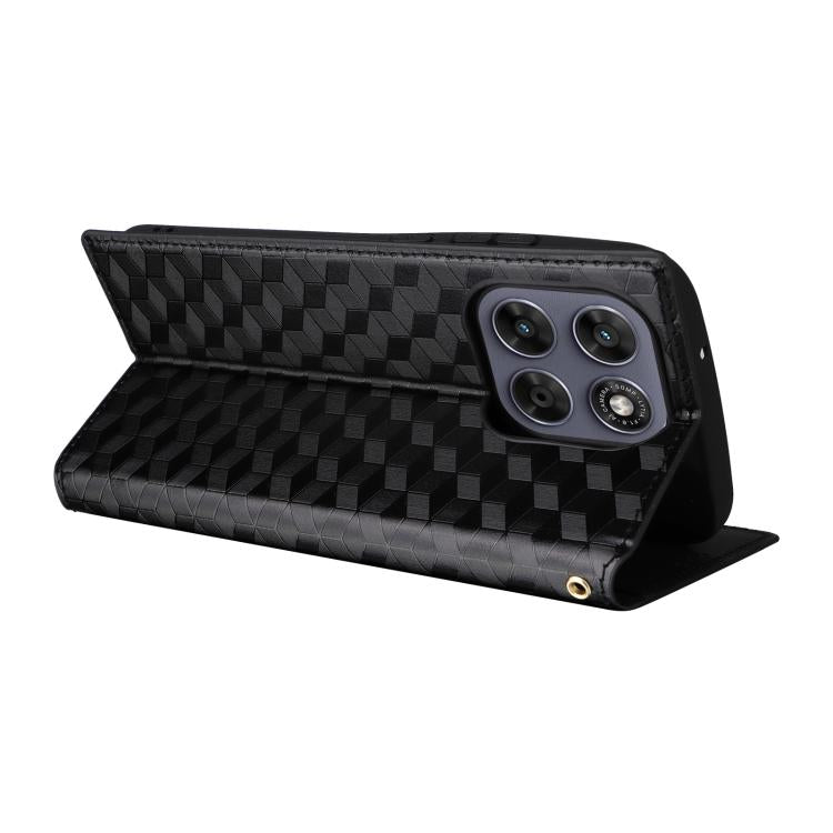 For Motorola Moto G67 5G / G77 5G Cubic Grid Texture Flip Leather Phone Case