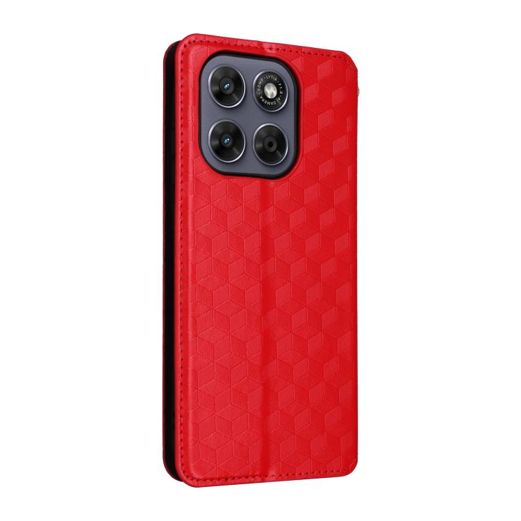 For Motorola Moto G67 5G / G77 5G Cubic Grid Texture Flip Leather Phone Case
