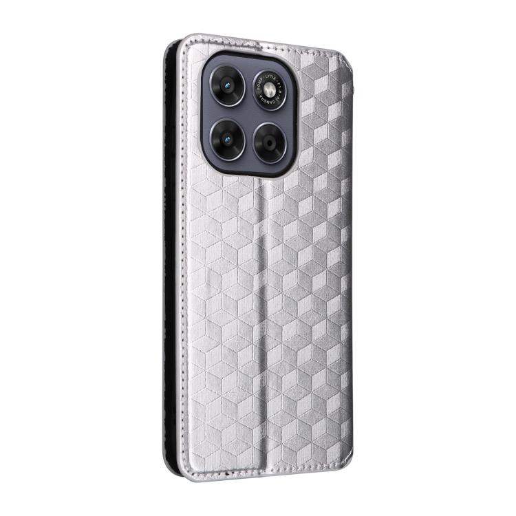For Motorola Moto G67 5G / G77 5G Cubic Grid Texture Flip Leather Phone Case