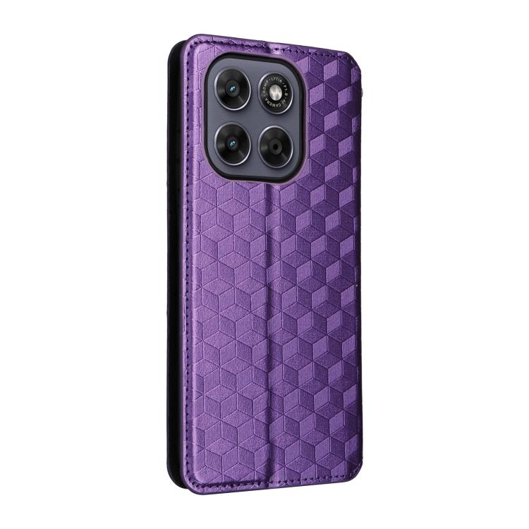 For Motorola Moto G67 5G / G77 5G Cubic Grid Texture Flip Leather Phone Case