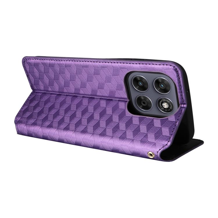For Motorola Moto G67 5G / G77 5G Cubic Grid Texture Flip Leather Phone Case