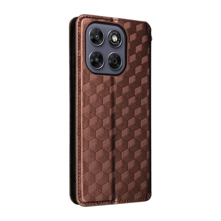 For Motorola Moto G67 5G / G77 5G Cubic Grid Texture Flip Leather Phone Case