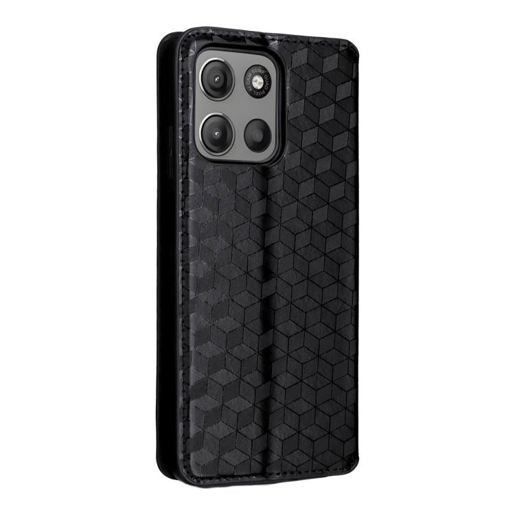 For Motorola Moto G17 / G17 Power 4G Cubic Grid Texture Flip Leather Phone Case