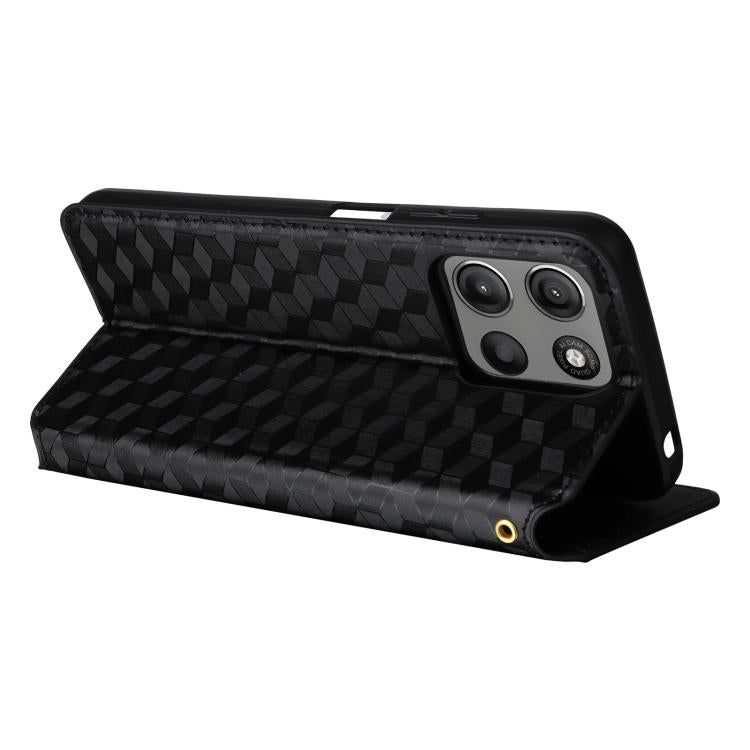 For Motorola Moto G17 / G17 Power 4G Cubic Grid Texture Flip Leather Phone Case