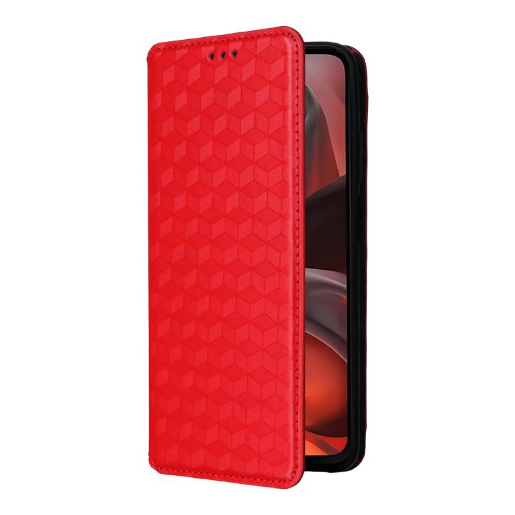 For Motorola Moto G17 / G17 Power 4G Cubic Grid Texture Flip Leather Phone Case