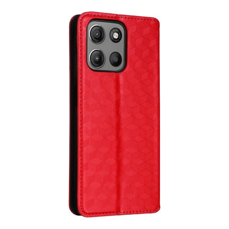 For Motorola Moto G17 / G17 Power 4G Cubic Grid Texture Flip Leather Phone Case