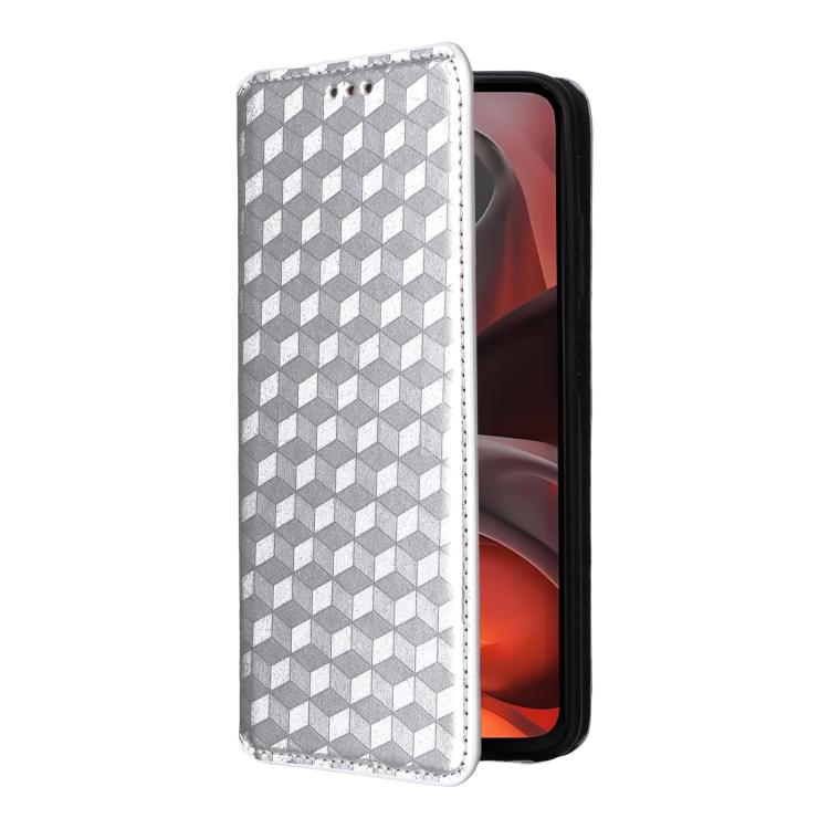 For Motorola Moto G17 / G17 Power 4G Cubic Grid Texture Flip Leather Phone Case