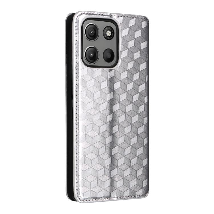 For Motorola Moto G17 / G17 Power 4G Cubic Grid Texture Flip Leather Phone Case
