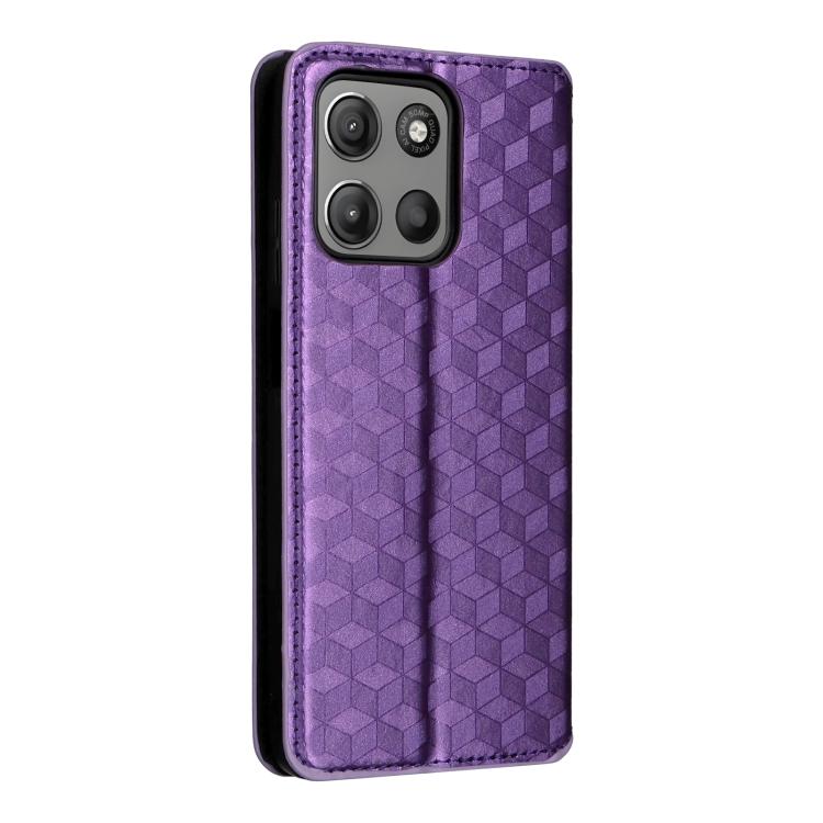 For Motorola Moto G17 / G17 Power 4G Cubic Grid Texture Flip Leather Phone Case