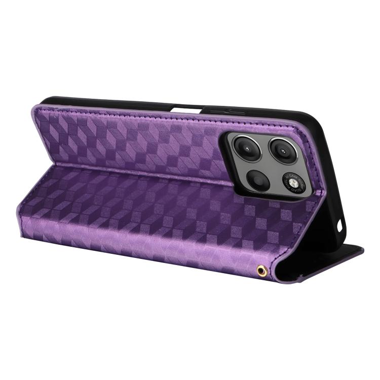 For Motorola Moto G17 / G17 Power 4G Cubic Grid Texture Flip Leather Phone Case