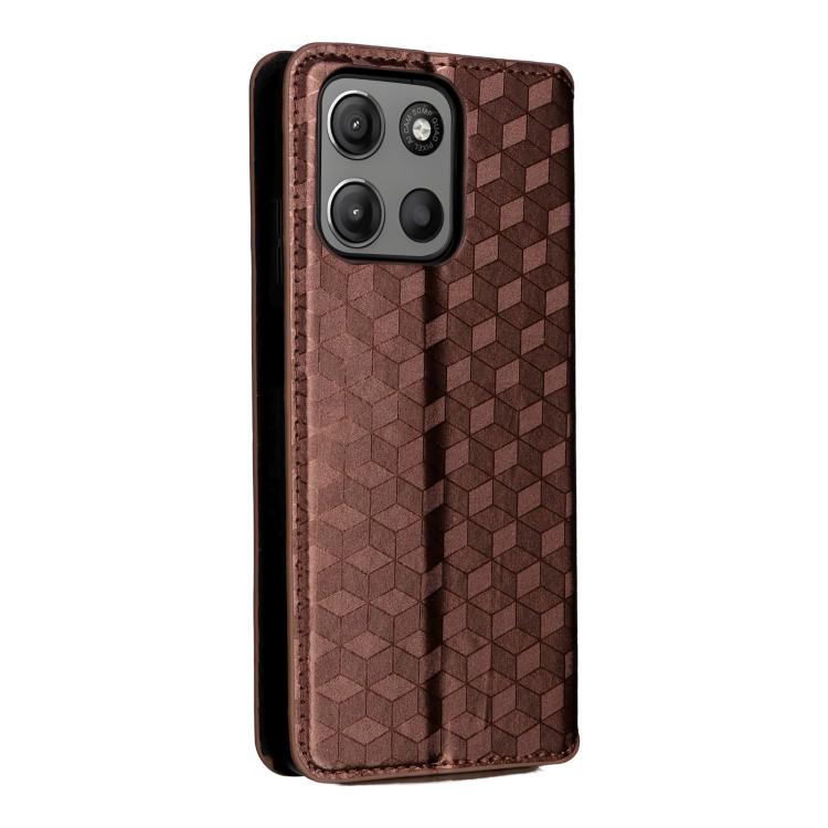 For Motorola Moto G17 / G17 Power 4G Cubic Grid Texture Flip Leather Phone Case