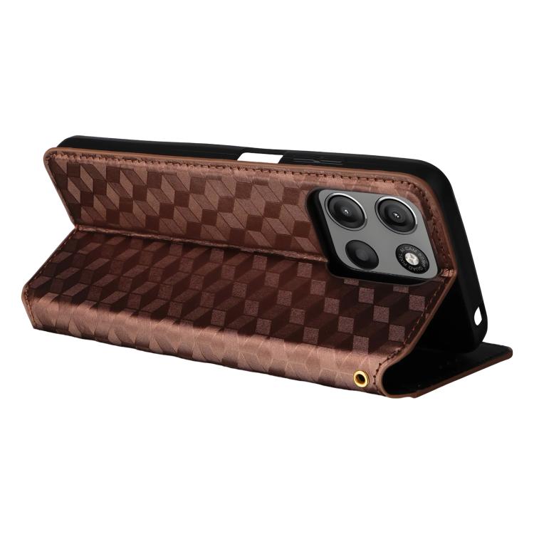 For Motorola Moto G17 / G17 Power 4G Cubic Grid Texture Flip Leather Phone Case
