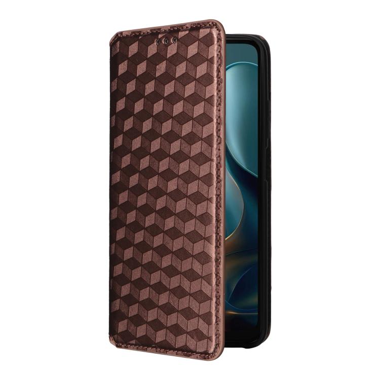 For Motorola Moto G05 4G / E15 4G Cubic Grid Texture Flip Leather Phone Case