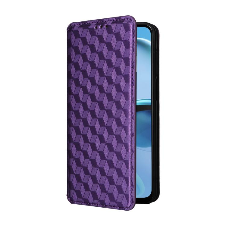 For Motorola Moto G14 4G Cubic Grid Texture Flip Leather Phone Case