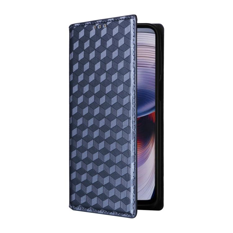 For Motorola Moto G55 5G Cubic Grid Texture Flip Leather Phone Case