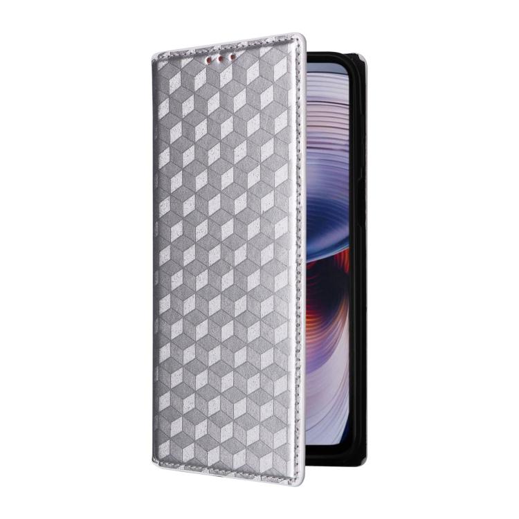 For Motorola Moto G55 5G Cubic Grid Texture Flip Leather Phone Case