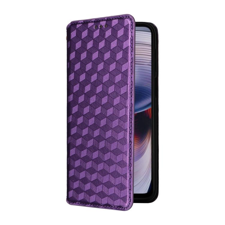For Motorola Moto G55 5G Cubic Grid Texture Flip Leather Phone Case