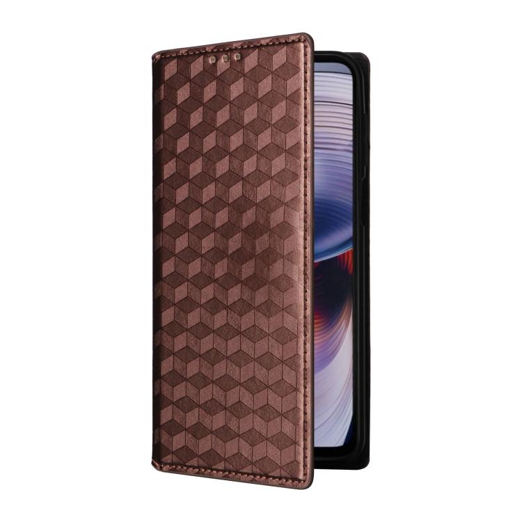 For Motorola Moto G55 5G Cubic Grid Texture Flip Leather Phone Case