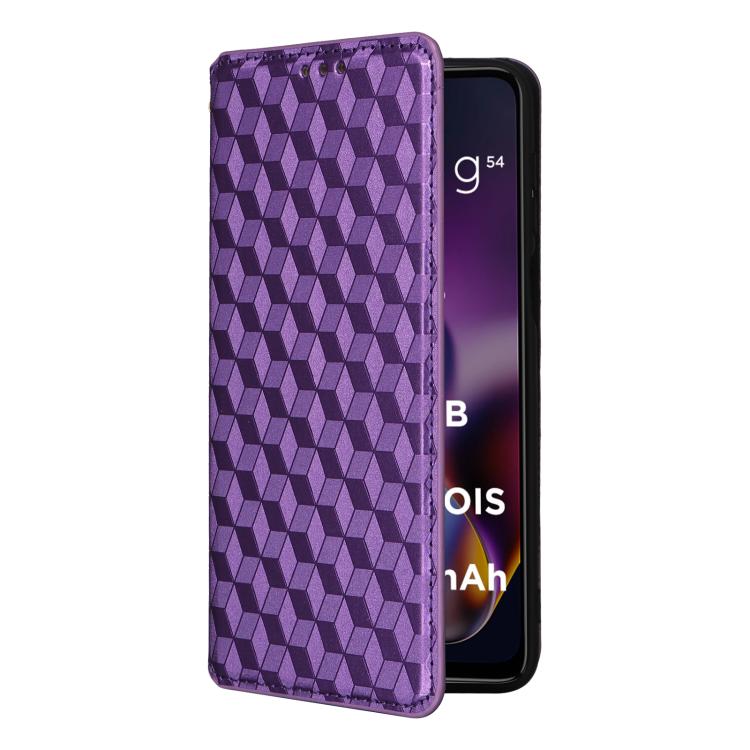 For Motorola Moto G64 5G / G64y 5G / G54 5G Cubic Grid Texture Flip Leather Phone Case