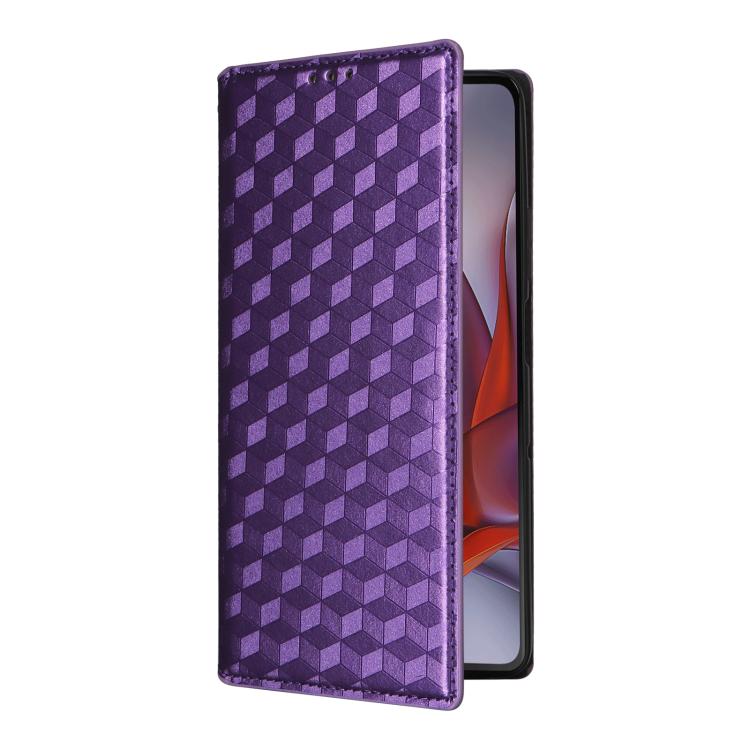 For Motorola Moto G75 5G Cubic Grid Texture Flip Leather Phone Case