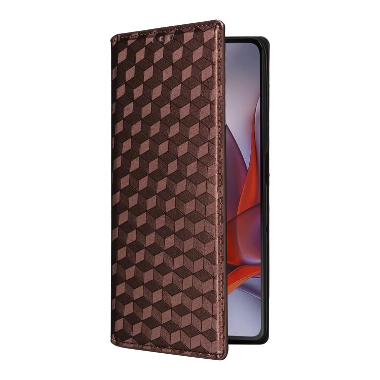 For Motorola Moto G75 5G Cubic Grid Texture Flip Leather Phone Case