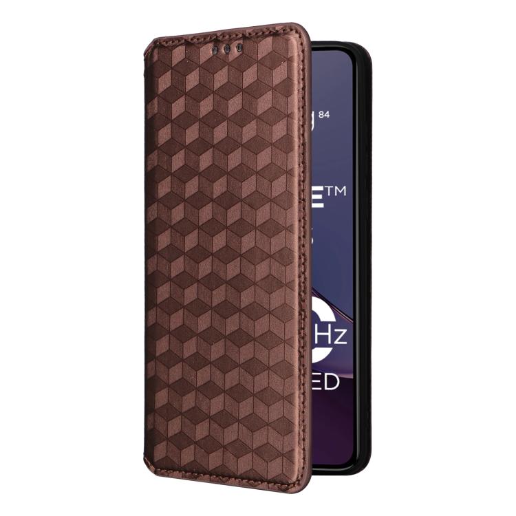 For Motorola Moto G84 5G Cubic Grid Texture Flip Leather Phone Case