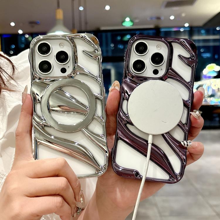 For iPhone 15 Cooling Hollow Electroplating TPU MagSafe Phone Case