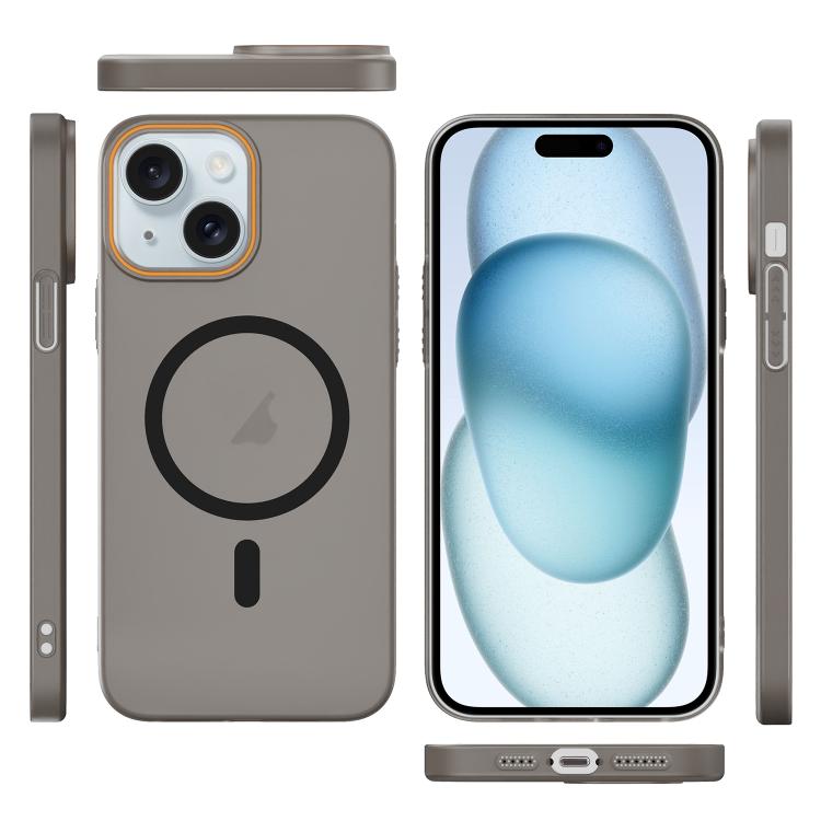 For iPhone 15 Plus Translucent Frosted Skin PC MagSafe Phone Case