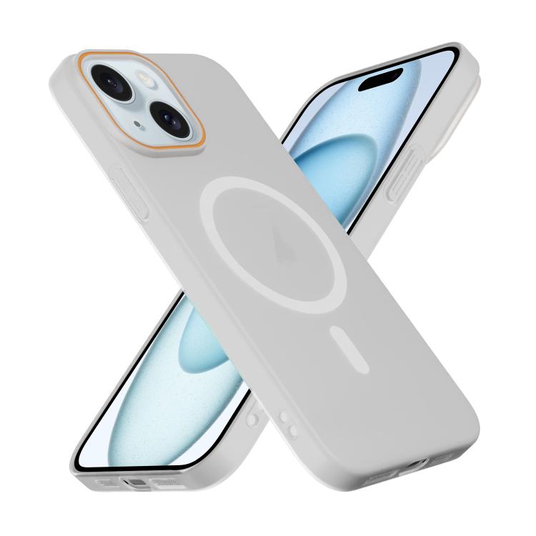 For iPhone 15 Plus Translucent Frosted Skin PC MagSafe Phone Case