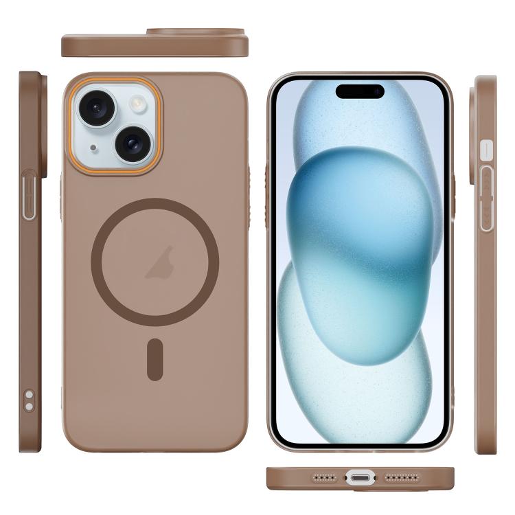 For iPhone 15 Plus Translucent Frosted Skin PC MagSafe Phone Case