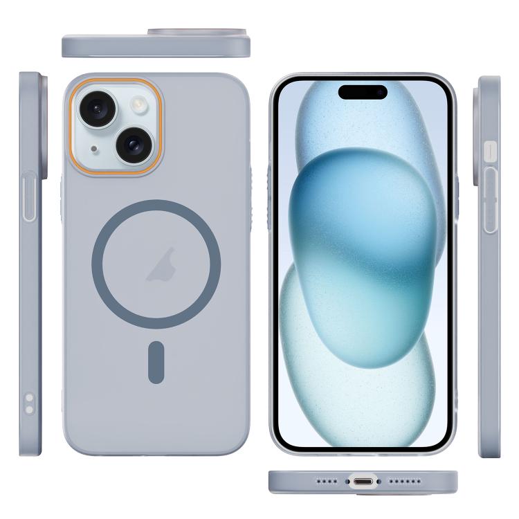 For iPhone 15 Plus Translucent Frosted Skin PC MagSafe Phone Case
