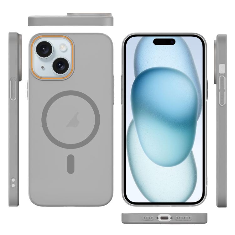 For iPhone 15 Translucent Frosted Skin PC MagSafe Phone Case