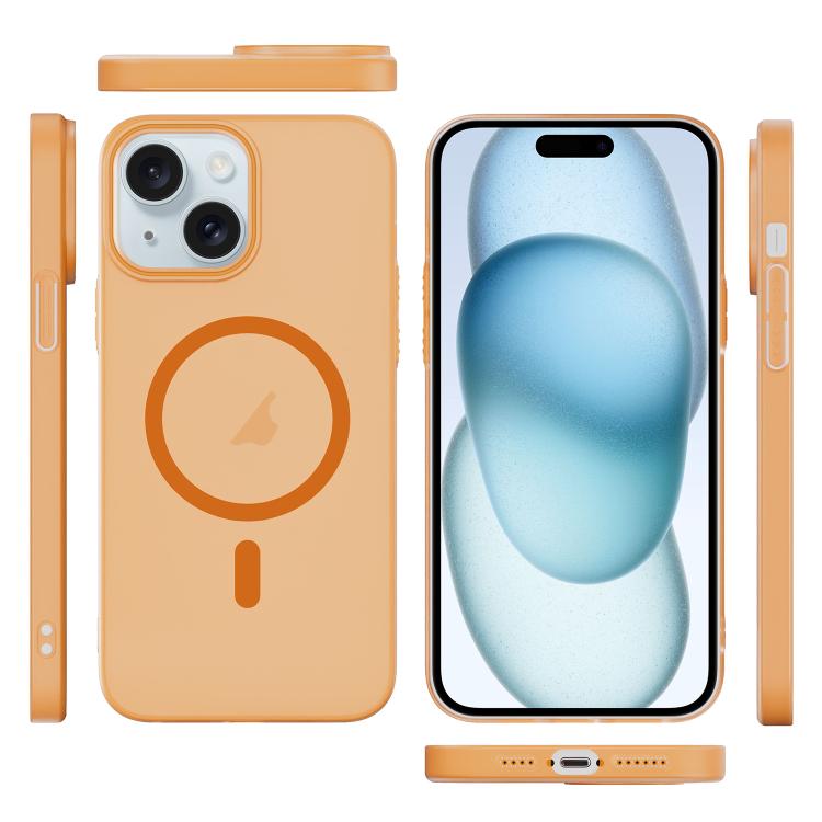For iPhone 15 Translucent Frosted Skin PC MagSafe Phone Case