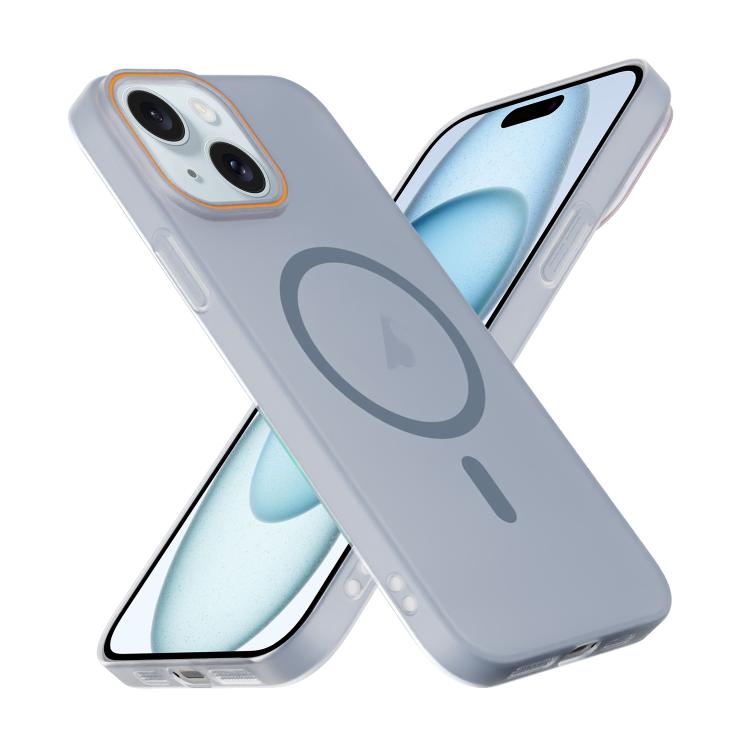 For iPhone 15 Translucent Frosted Skin PC MagSafe Phone Case