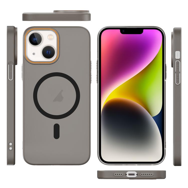 For iPhone 14 Plus Translucent Frosted Skin PC MagSafe Phone Case