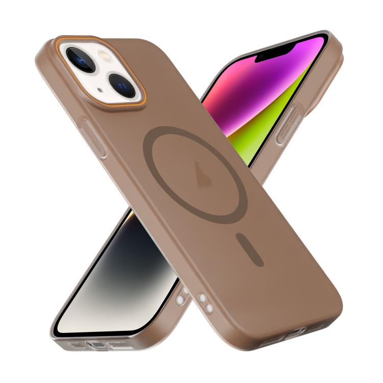 For iPhone 14 Translucent Frosted Skin PC MagSafe Phone Case