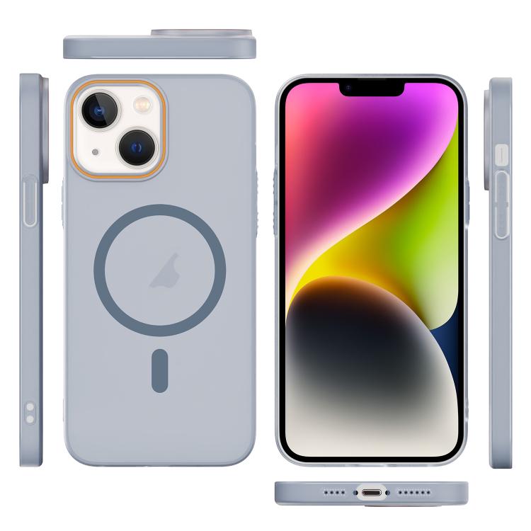 For iPhone 14 Translucent Frosted Skin PC MagSafe Phone Case