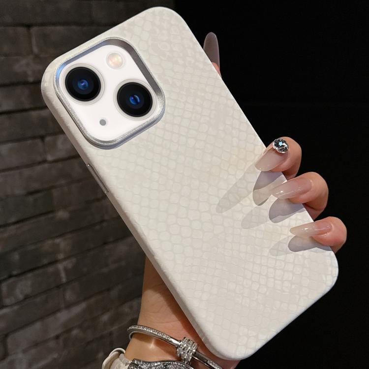 For iPhone 15 Plus / 14 Plus Plain Leather Snake Texture PC MagSafe Phone Case